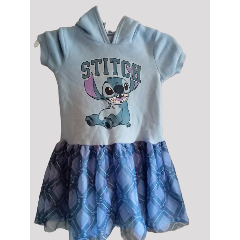 Disney Stitch Graphic Hooded Dress Girls Size S 6/6X Cute Character Tee Dress